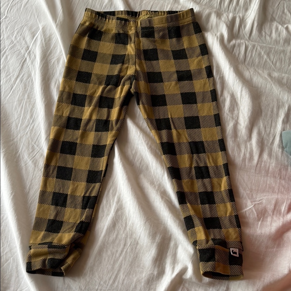 Little & Lively Plaid Black and Tan Leggings
